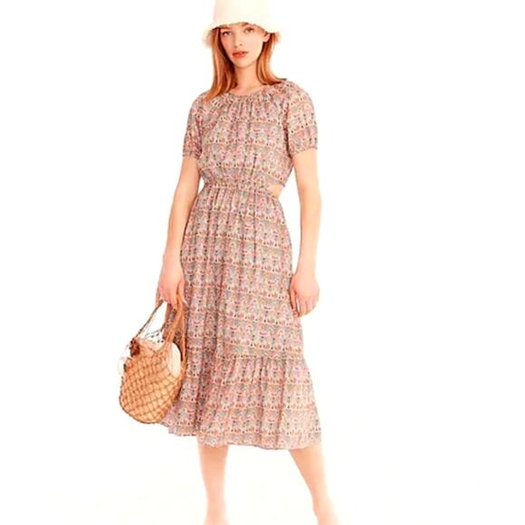 J Crew Liberty Fabric Floral Dress Side Cut Out Midi Boho Summer Blue Pink 6 - Picture 16 of 16